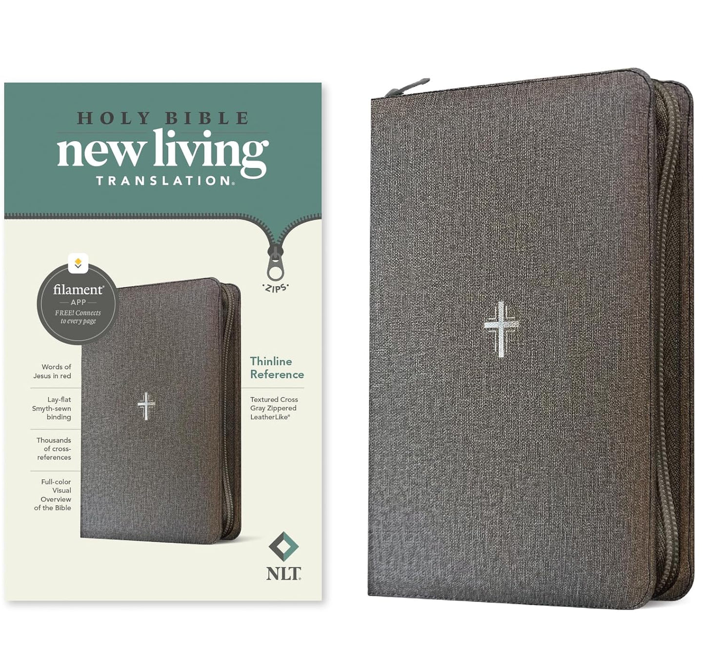 NLT Thinline Reference Zipper Bible, Filament Enabled Imitation Leather