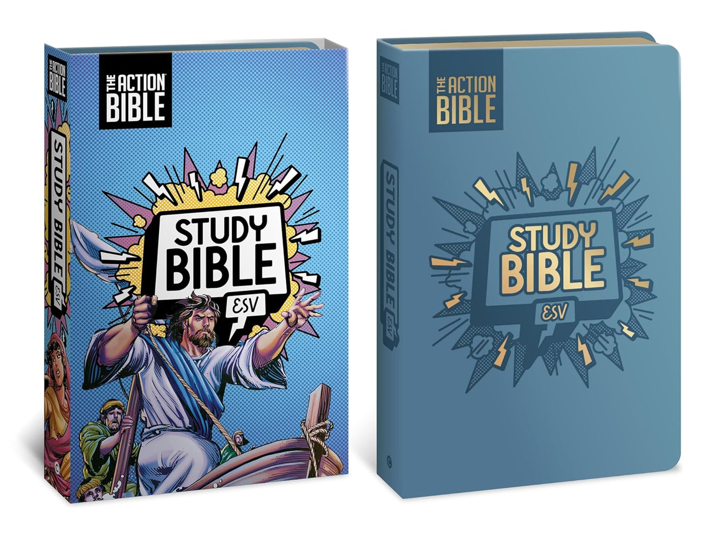 The Action Bible Study Bible Esv, Leathersoft, Blue, Full Color