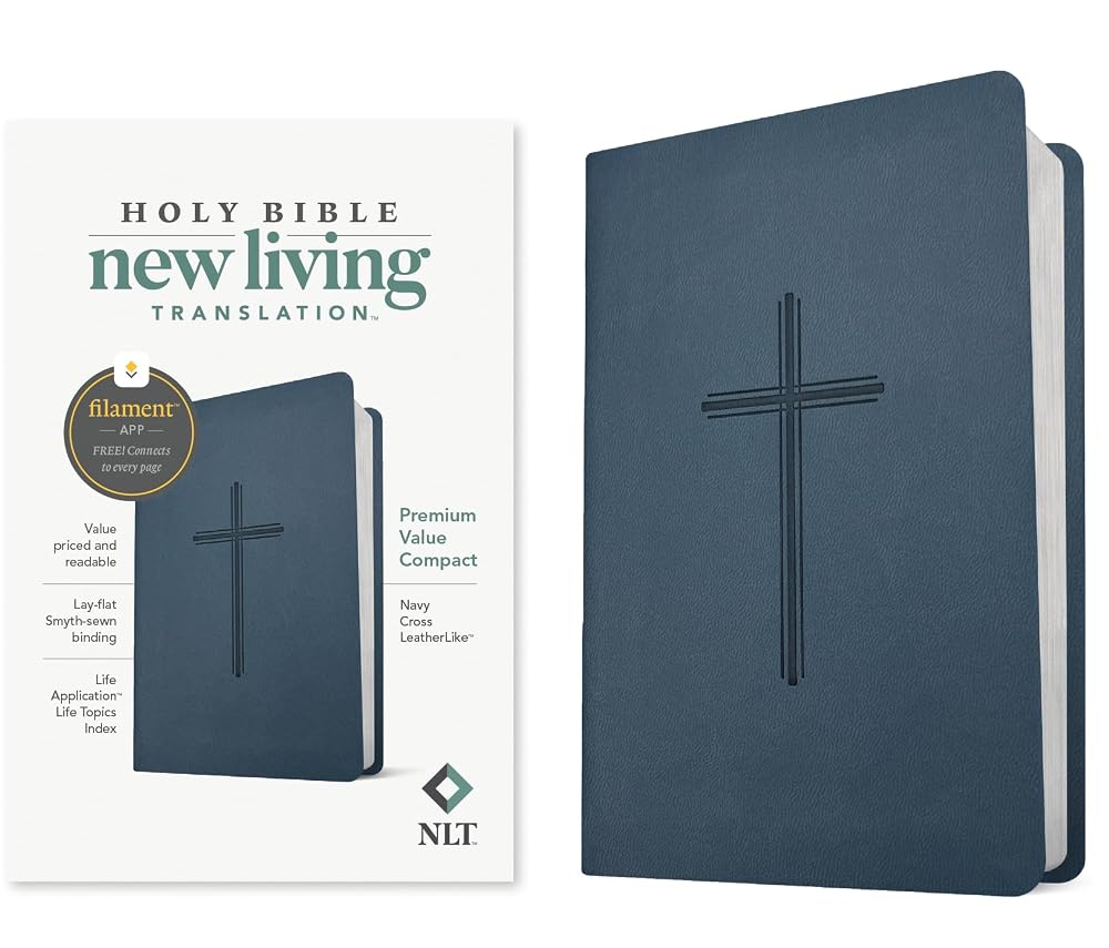 NLT Premium Value Compact Bible, Filament Enabled (LeatherLike, Navy Cross) cover image