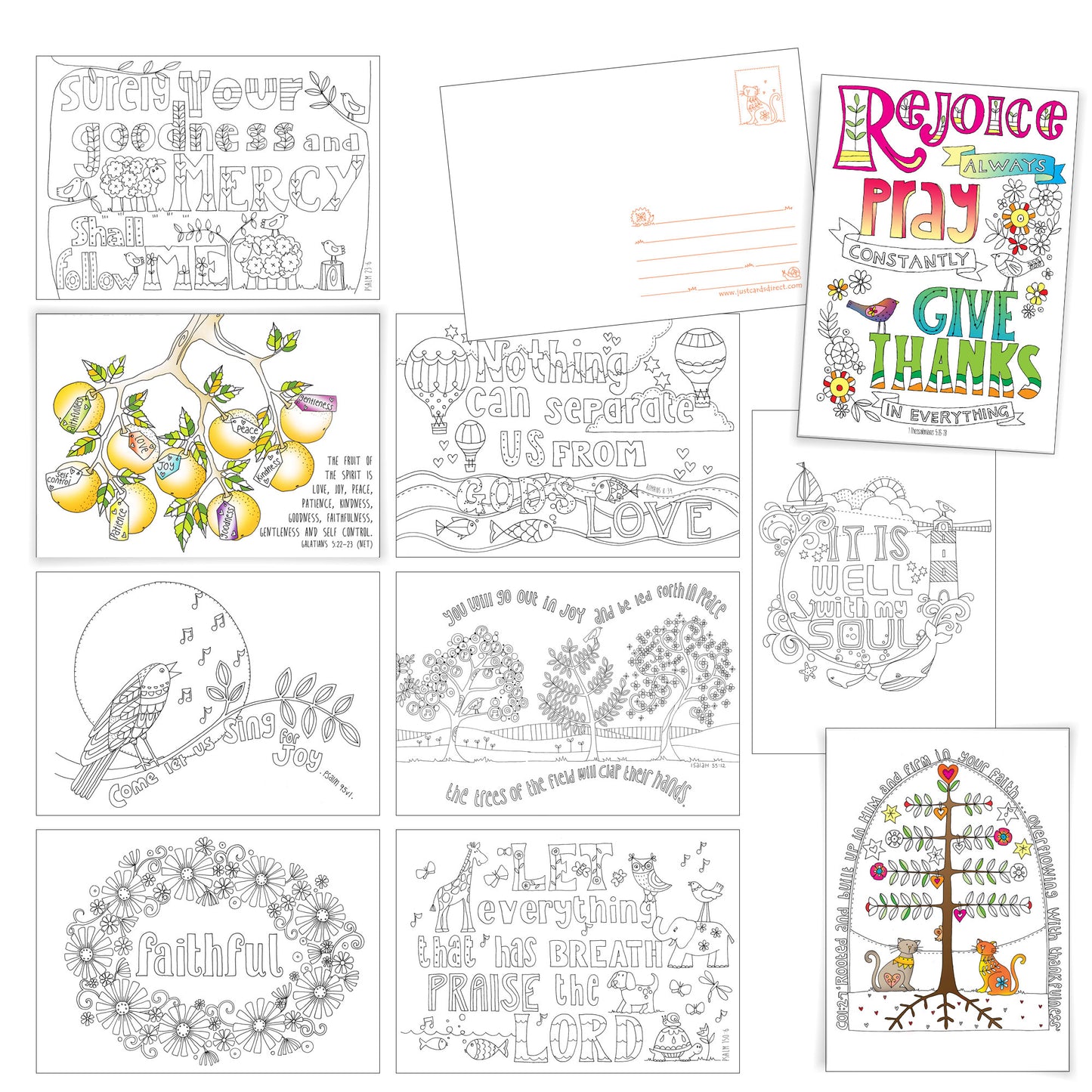 10 Images of Joy Colouring Postcards