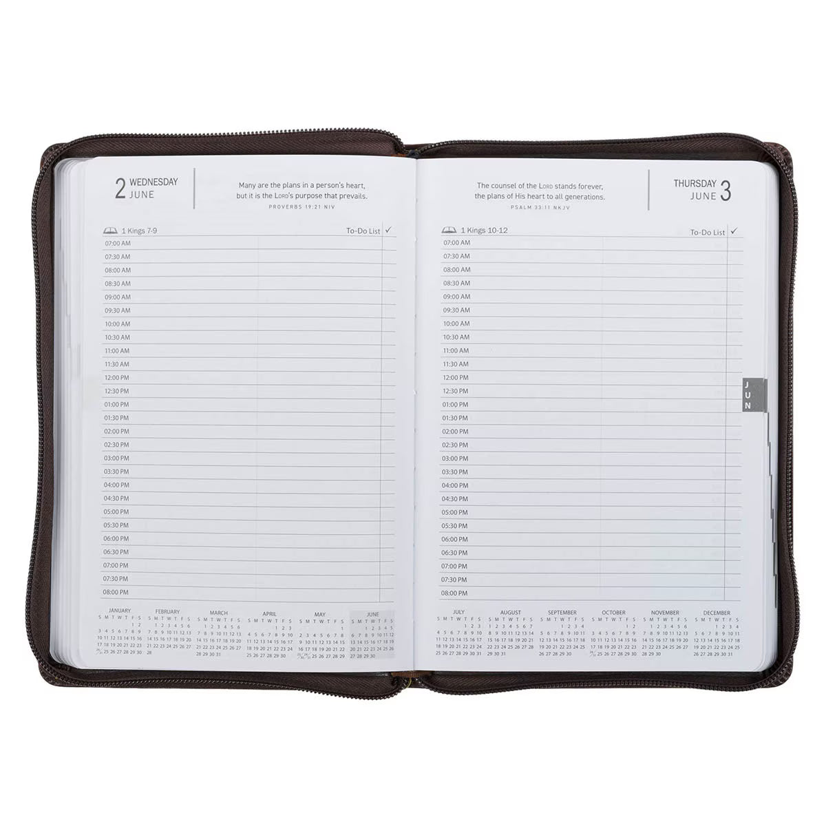 2027 A Man's Heart Smoked Walnut Faux Leather Executive Planner with Zipper Closure - Proverbs 16:9