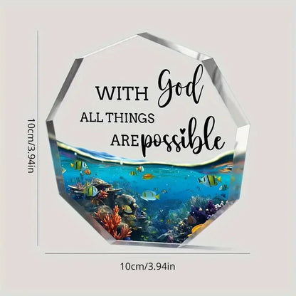 Inspirational Acrylic Desk Plaque - 'With God All Things Are Possible' Quote