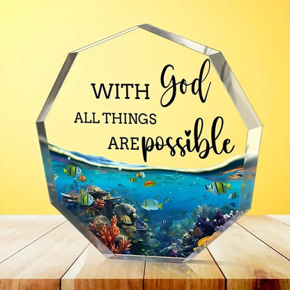 Inspirational Acrylic Desk Plaque - 'With God All Things Are Possible' Quote