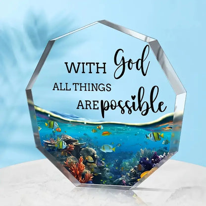 Inspirational Acrylic Desk Plaque - 'With God All Things Are Possible' Quote