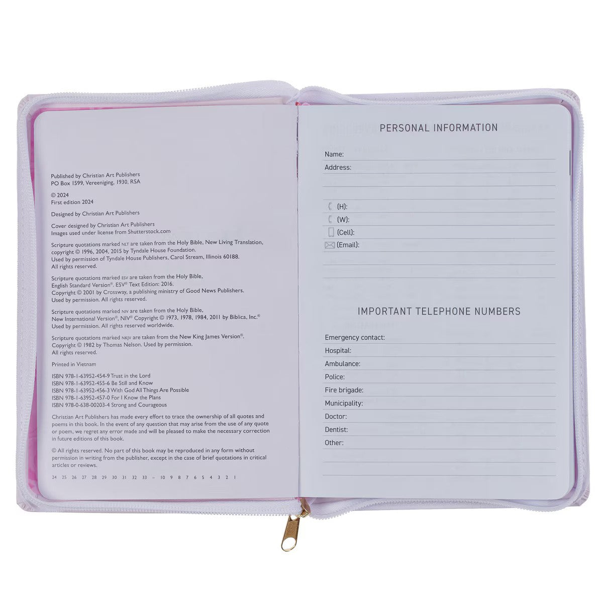 Trust in the Lord Blush Pink Faux Leather 2025 Executive Planner with Zipper Closure - Proverbs 3:5