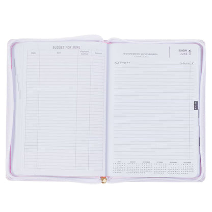 Trust in the Lord Blush Pink Faux Leather 2025 Executive Planner with Zipper Closure - Proverbs 3:5