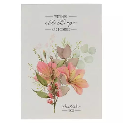 All Things are Possible Blue Floral Notepad -  Matthew 19:26