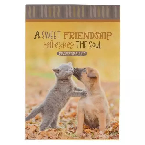 A Sweet Friendship Fall Puppy and Kitten Notepad - Proverbs 27:9