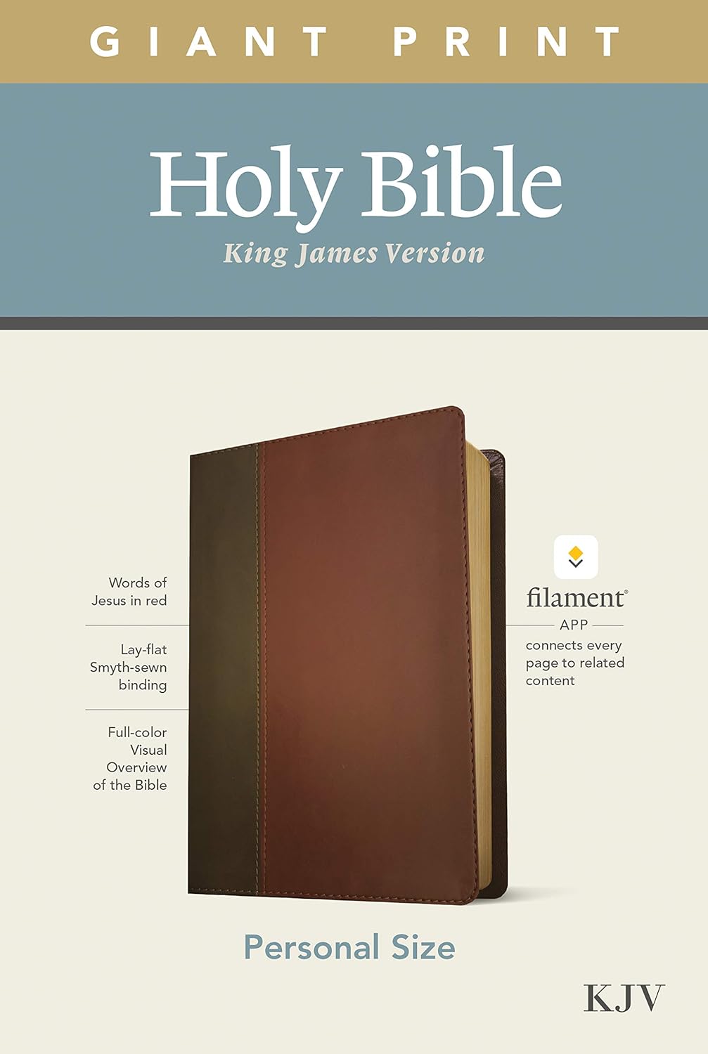 KJV Personal Size Giant Print Bible, Filament Edition, Brown: KJV, Brown/Mahogany, Leatherlike, Filament Enabled, Personal Size, Giant Print Imitation Leather – Large Print
