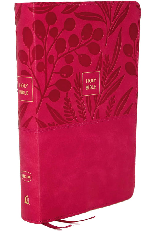 NKJV, End-of-Verse Reference Bible, Personal Size Large Print, Leathersoft, Pink, Red Letter, Comfort Print