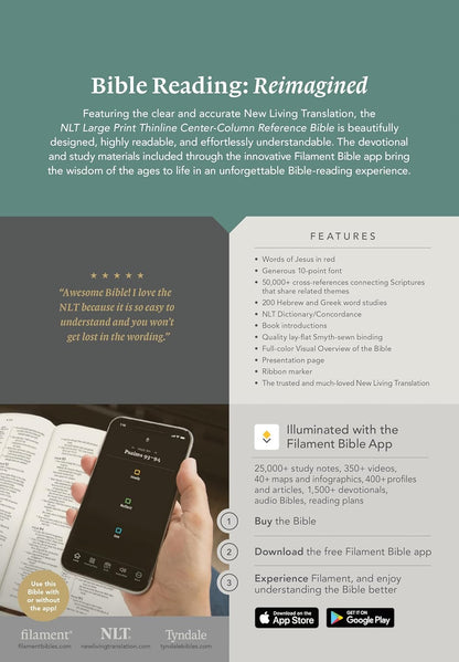 NLT Large Print Thinline Center-Column Reference Bible