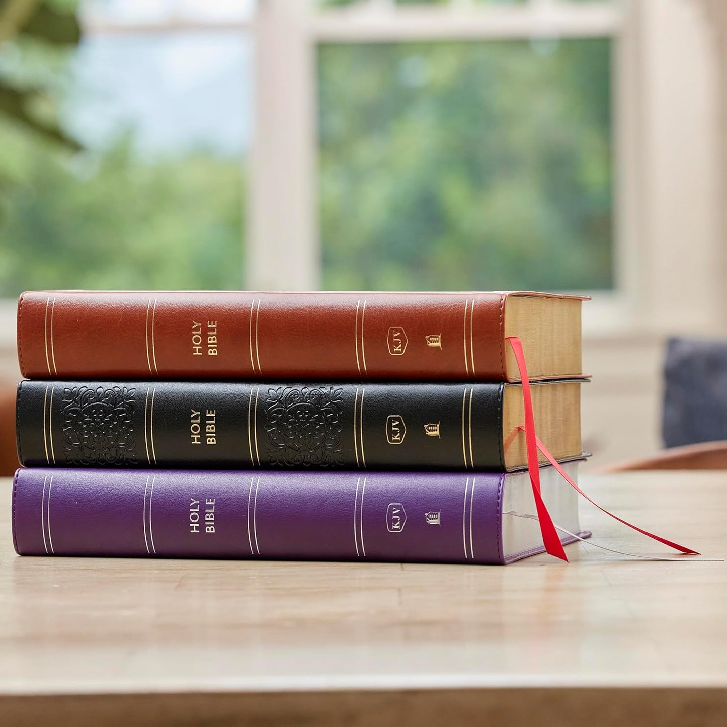 KJV Giant Print End-of-Verse Reference Bible--soft leather-look, brown