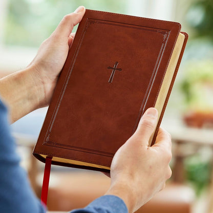 KJV Giant Print End-of-Verse Reference Bible--soft leather-look, brown