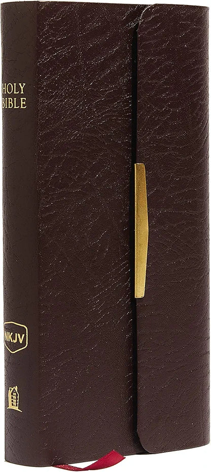 NKJV, Checkbook Bible, Compact, Bonded Leather, Burgundy