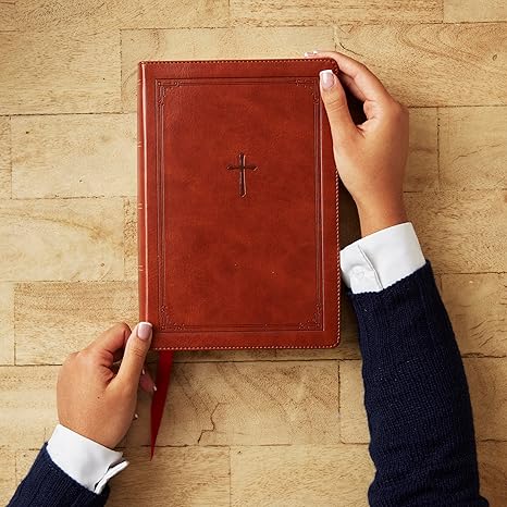 KJV Giant Print End-of-Verse Reference Bible--soft leather-look, brown