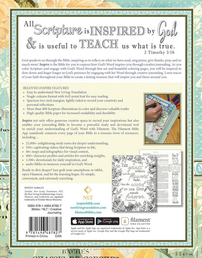 Inspire Bible NLT, Filament Enabled (Hardcover LeatherLike, Aquamarine): The Bible for Coloring & Creative Journaling