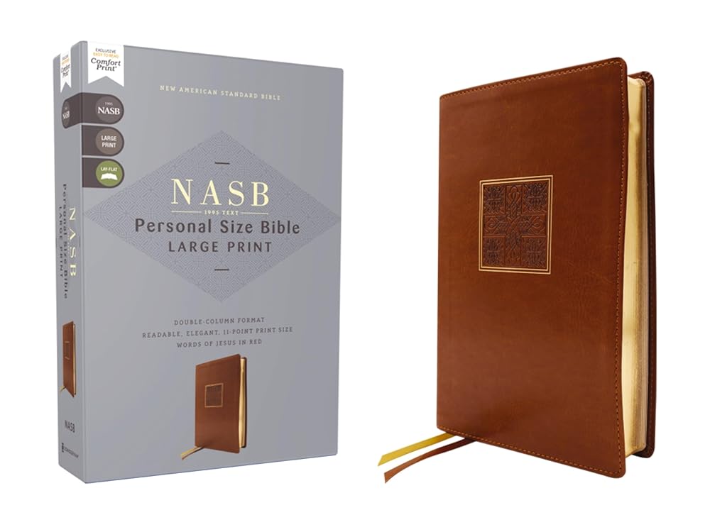 NASB, Personal Size Bible, Large Print, Leathersoft, Brown, Red Letter, 1995 Text, Comfort Print cover image