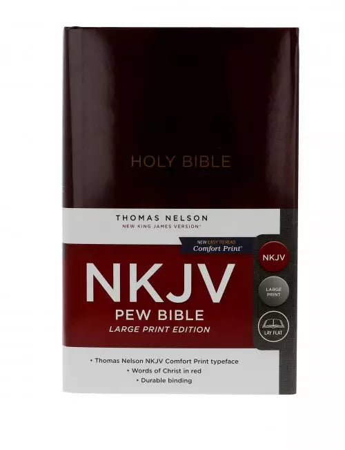 NKJV Pew Bible, Burgundy, Hardcover, Large Print.