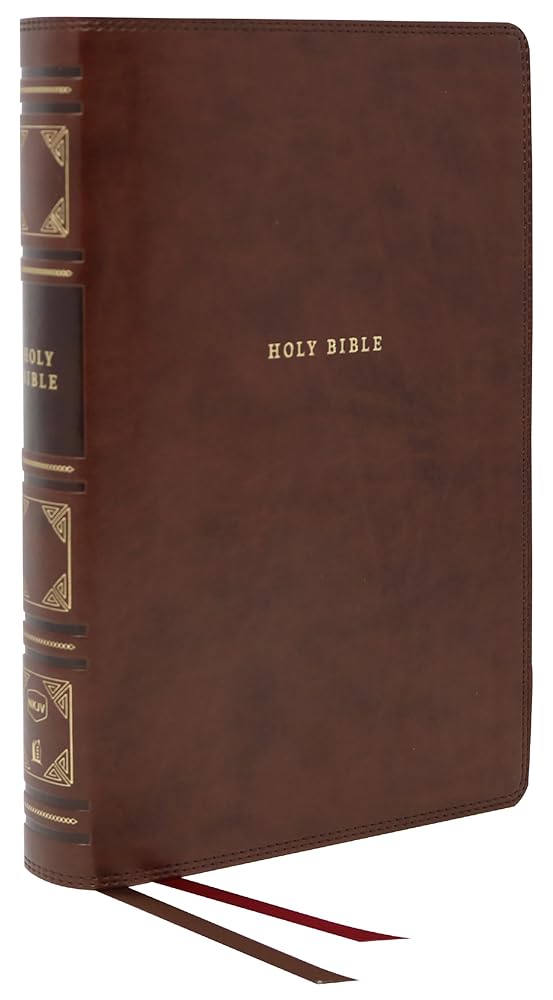 NKJV, Reference Bible, Classic Verse-by-Verse, Center-Column, Leathersoft, Brown, Red Letter, Comfort Print: Holy Bible, New King James Version cover image