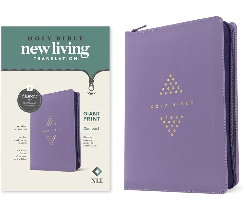 NLT Compact Giant Print Zipper Bible, Filament Enabled (LeatherLike, Diamond Lavender, Red Letter) cover image