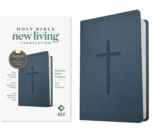 NLT Premium Value Compact Bible, Filament Enabled (LeatherLike, Navy Cross) cover image