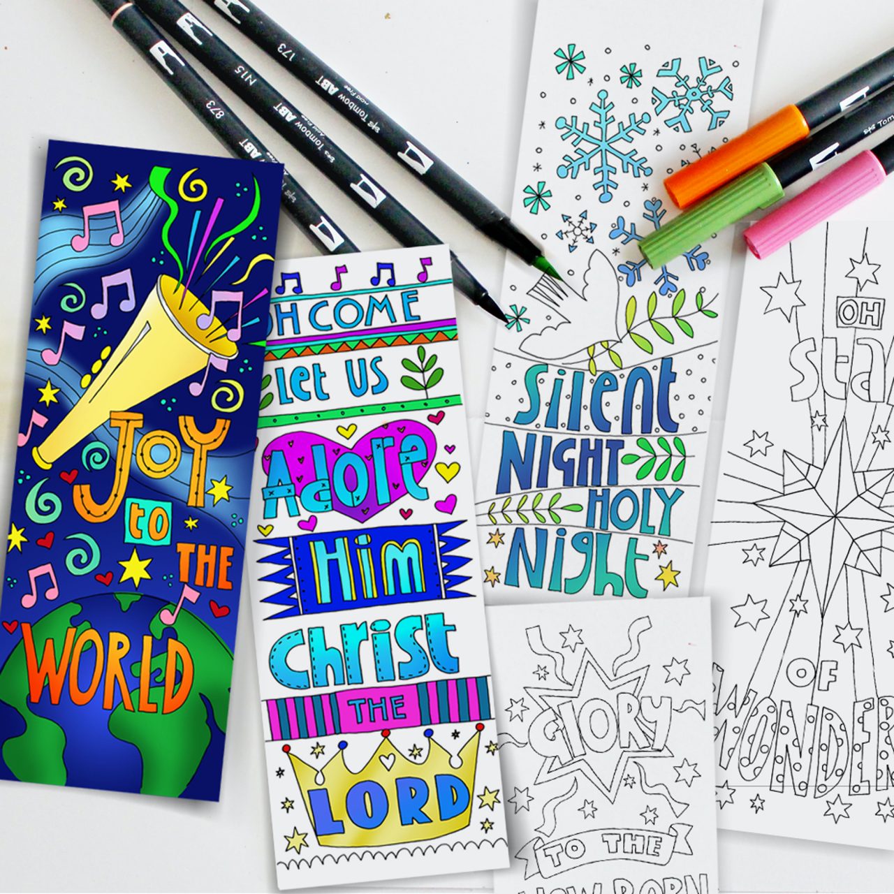 10 Christmas Colouring bookmarks