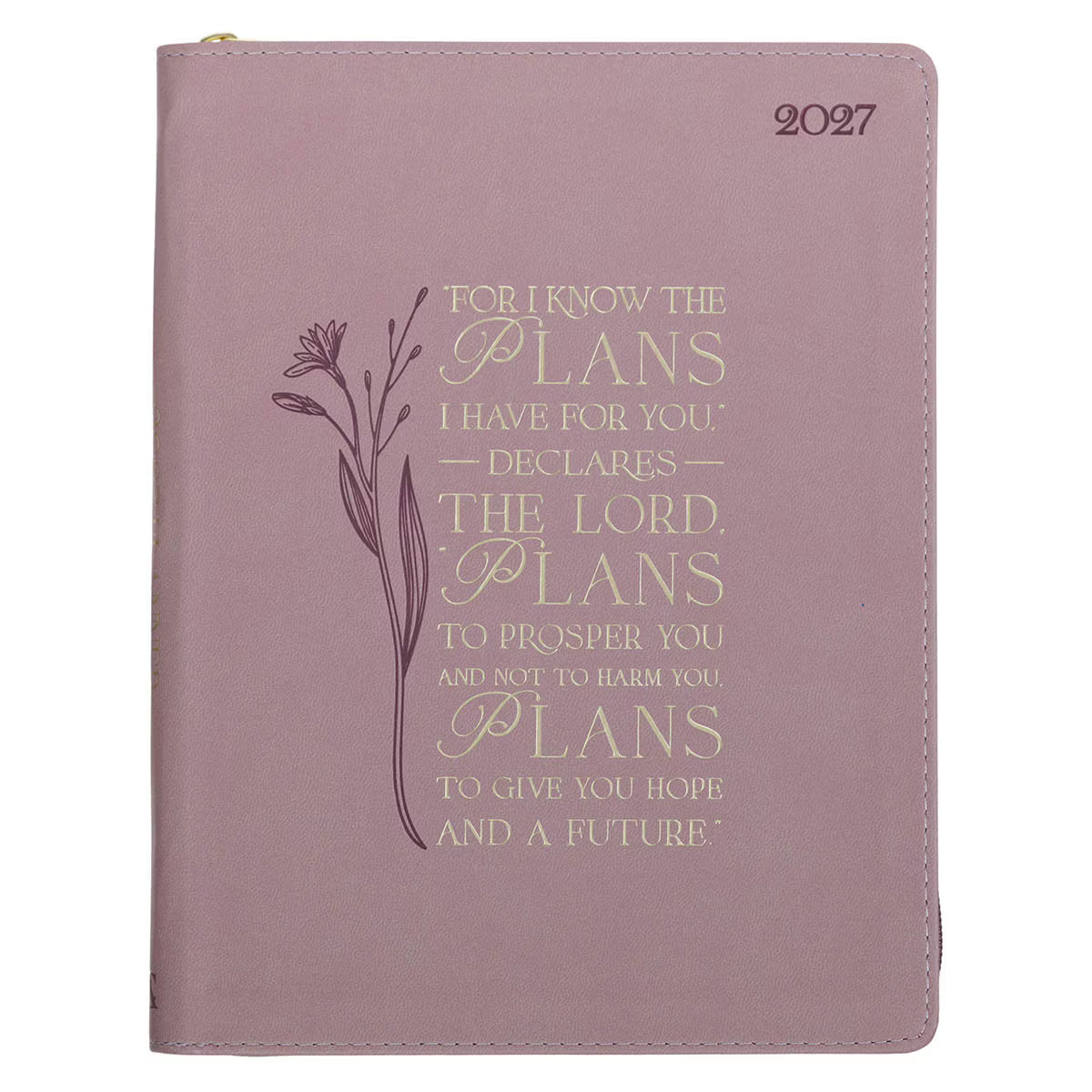 2027 Plans Large Zippered Dusty Mauve Faux Leather 18-Month Planner for Women - Jeremiah 29:11