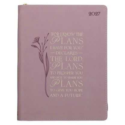 2027 Plans Large Zippered Dusty Mauve Faux Leather 18-Month Planner for Women - Jeremiah 29:11