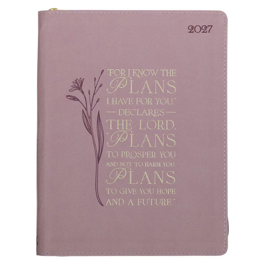 2027 Plans Large Zippered Dusty Mauve Faux Leather 18-Month Planner for Women - Jeremiah 29:11