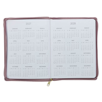 2027 Plans Large Zippered Dusty Mauve Faux Leather 18-Month Planner for Women - Jeremiah 29:11