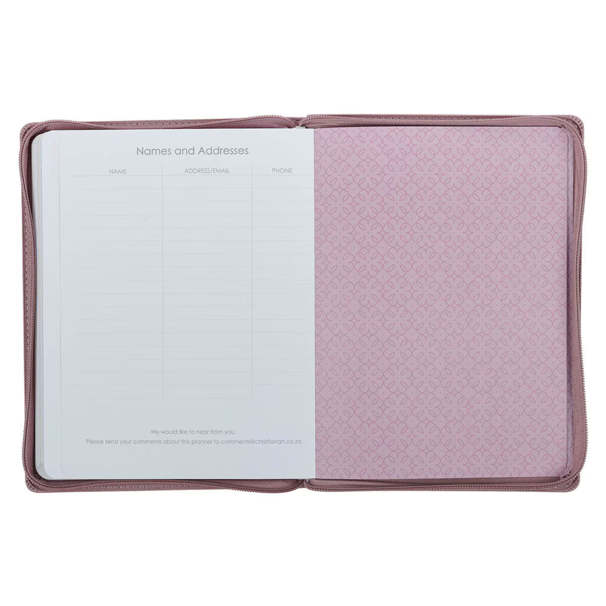 2027 Plans Large Zippered Dusty Mauve Faux Leather 18-Month Planner for Women - Jeremiah 29:11