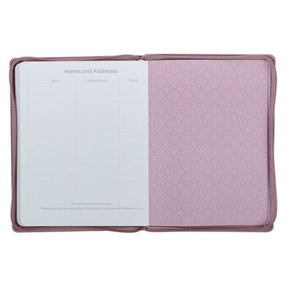 2027 Plans Large Zippered Dusty Mauve Faux Leather 18-Month Planner for Women - Jeremiah 29:11