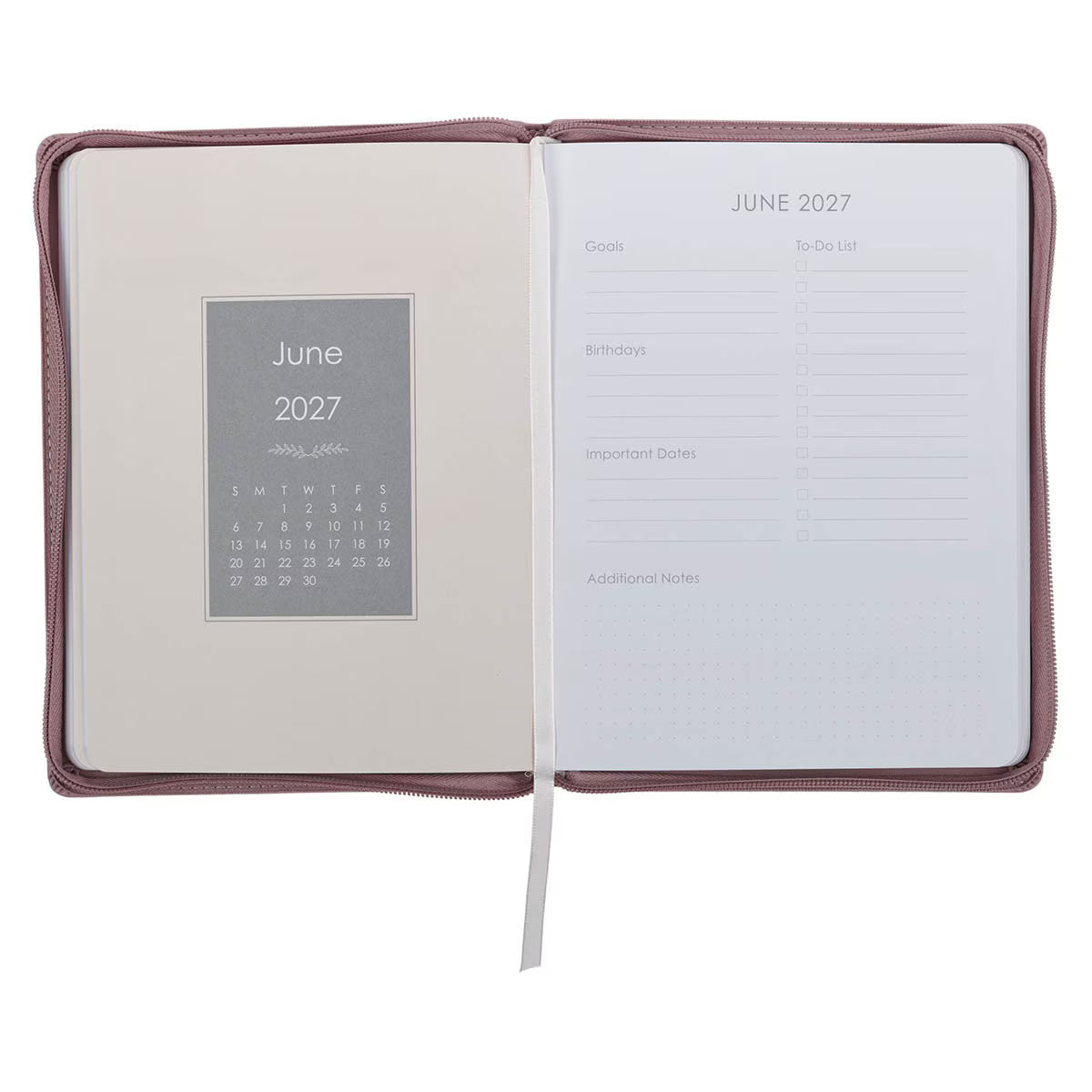 2027 Plans Large Zippered Dusty Mauve Faux Leather 18-Month Planner for Women - Jeremiah 29:11