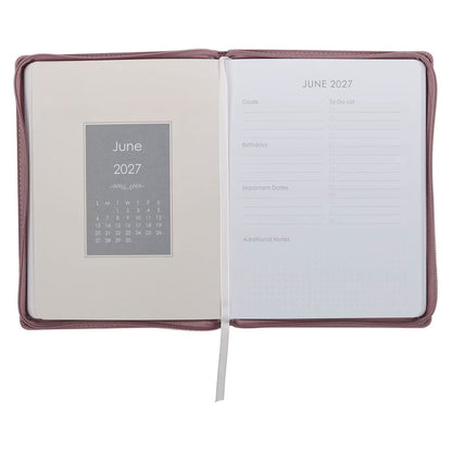 2027 Plans Large Zippered Dusty Mauve Faux Leather 18-Month Planner for Women - Jeremiah 29:11