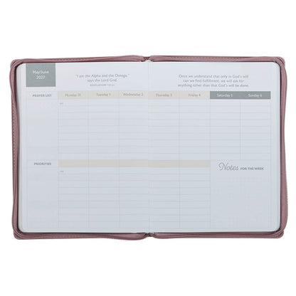 2027 Plans Large Zippered Dusty Mauve Faux Leather 18-Month Planner for Women - Jeremiah 29:11