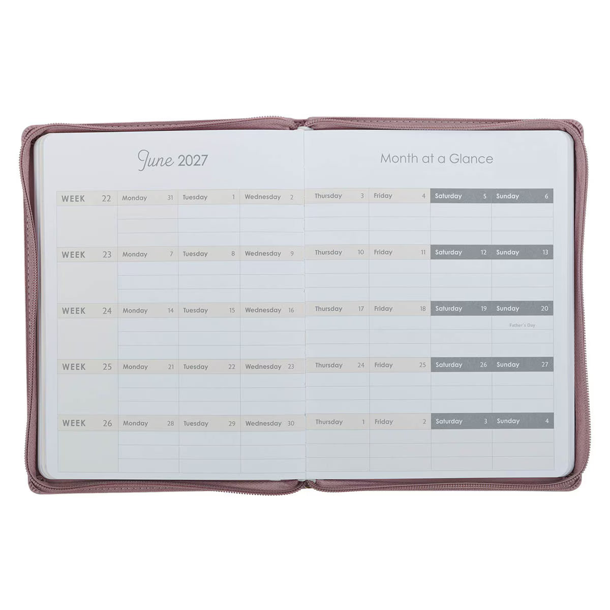 2027 Plans Large Zippered Dusty Mauve Faux Leather 18-Month Planner for Women - Jeremiah 29:11