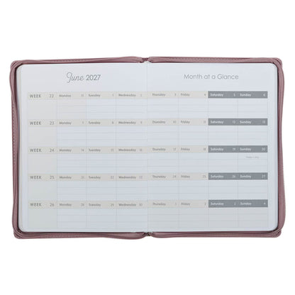 2027 Plans Large Zippered Dusty Mauve Faux Leather 18-Month Planner for Women - Jeremiah 29:11