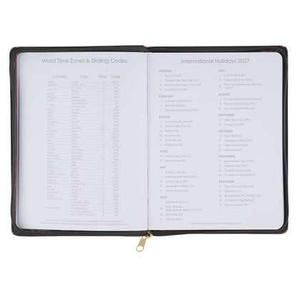 2027 Pray Without Ceasing Large Zippered Green Floral Faux Leather 18-Month Planner for Women- 1 Thessalonians 5:17