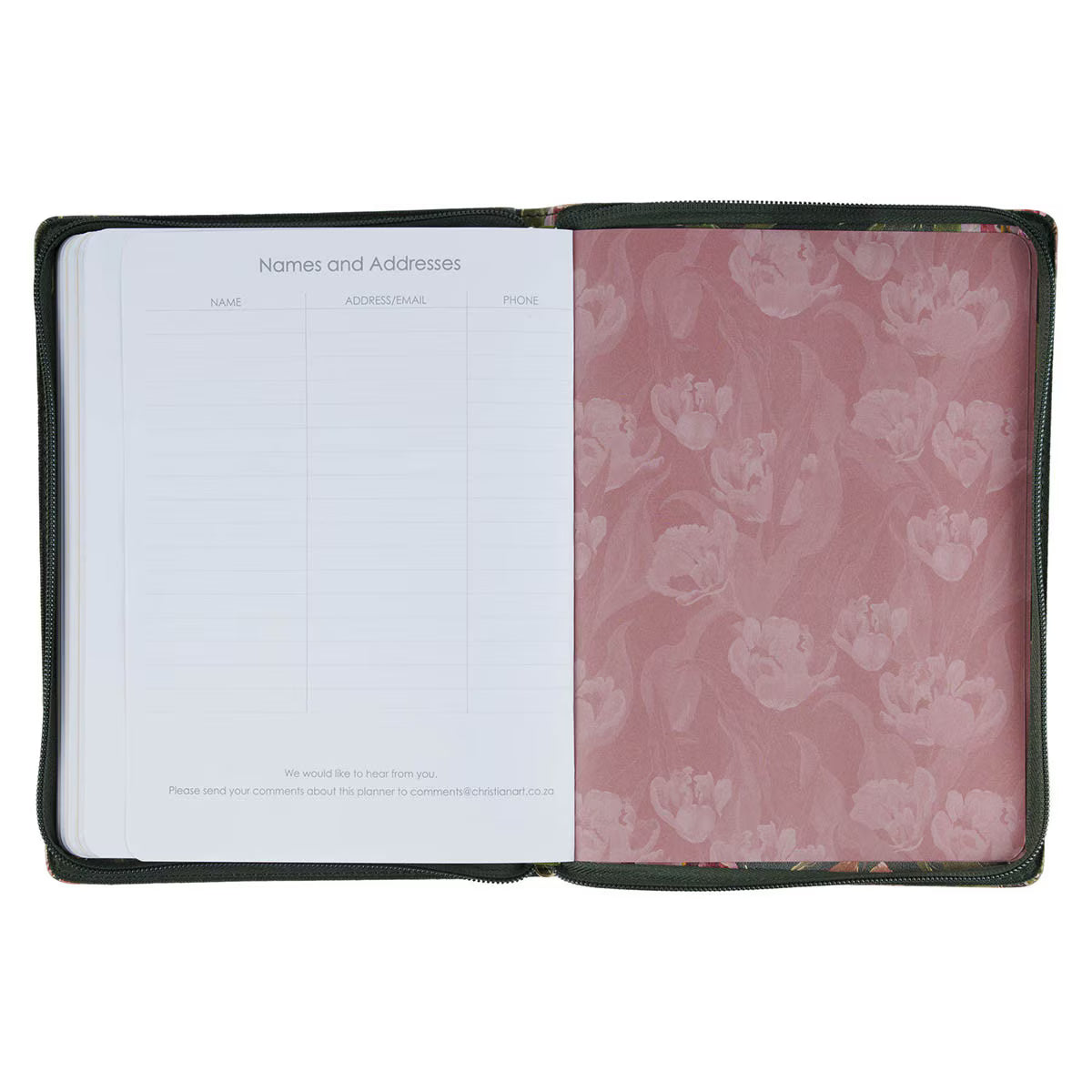 2027 Pray Without Ceasing Large Zippered Green Floral Faux Leather 18-Month Planner for Women- 1 Thessalonians 5:17