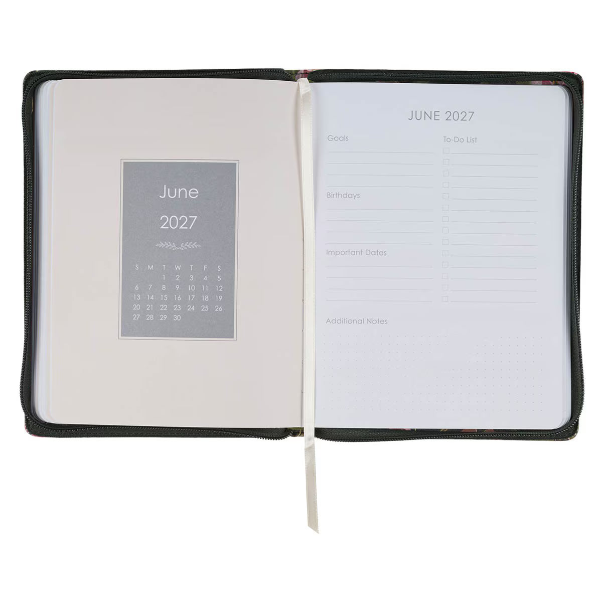 2027 Pray Without Ceasing Large Zippered Green Floral Faux Leather 18-Month Planner for Women- 1 Thessalonians 5:17