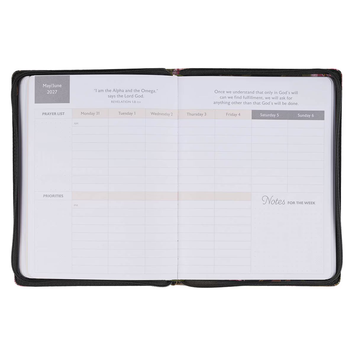 2027 Pray Without Ceasing Large Zippered Green Floral Faux Leather 18-Month Planner for Women- 1 Thessalonians 5:17
