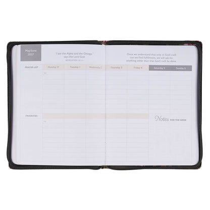 2027 Pray Without Ceasing Large Zippered Green Floral Faux Leather 18-Month Planner for Women- 1 Thessalonians 5:17