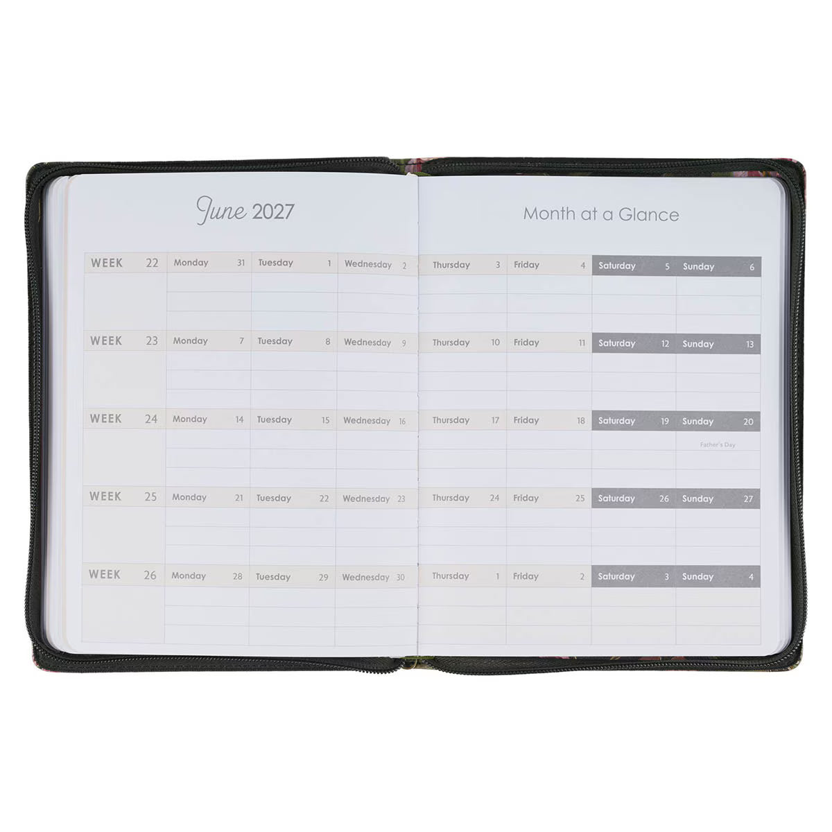 2027 Pray Without Ceasing Large Zippered Green Floral Faux Leather 18-Month Planner for Women- 1 Thessalonians 5:17