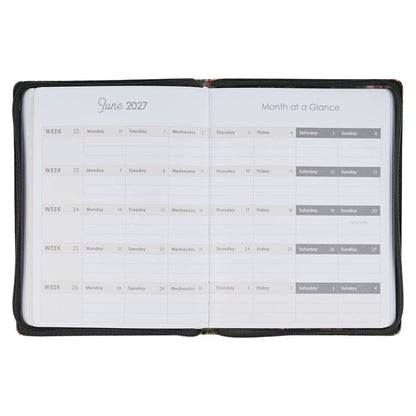 2027 Pray Without Ceasing Large Zippered Green Floral Faux Leather 18-Month Planner for Women- 1 Thessalonians 5:17