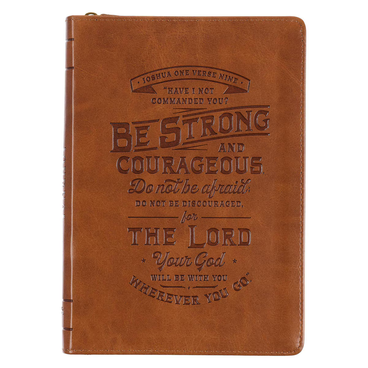 Be Strong Toffee-brown Faux Leather Classic Journal with Zippered Closure - Joshua 1:9