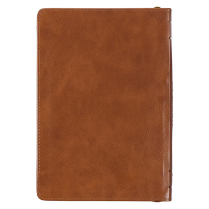 Be Strong Toffee-brown Faux Leather Classic Journal with Zippered Closure - Joshua 1:9