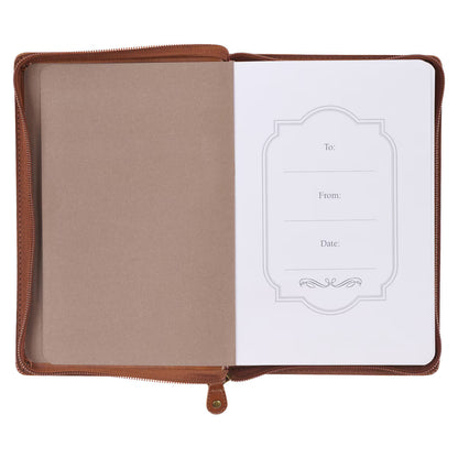 Be Strong Toffee-brown Faux Leather Classic Journal with Zippered Closure - Joshua 1:9