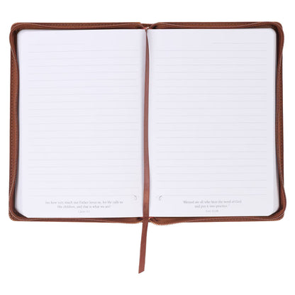 Be Strong Toffee-brown Faux Leather Classic Journal with Zippered Closure - Joshua 1:9