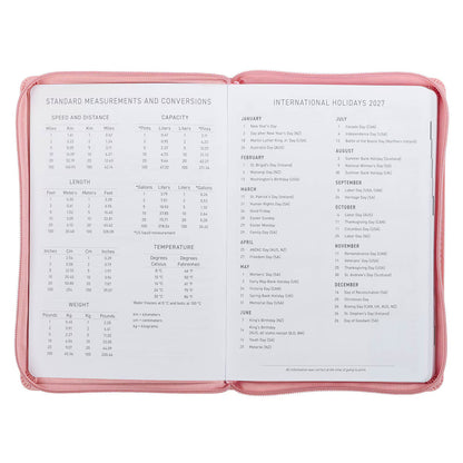 2027 Walk by Faith Pink Faux Leather Executive Planner with Zipper Closure - 2 Corinthians 5:7