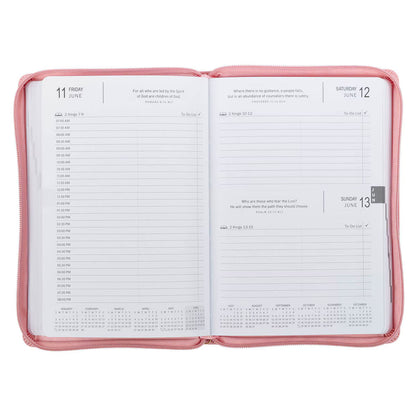2027 Walk by Faith Pink Faux Leather Executive Planner with Zipper Closure - 2 Corinthians 5:7